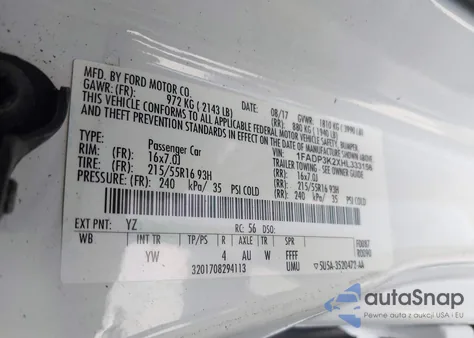 2017 Ford Focus Se z USA, uszkodzony, nr VIN 1FADP3K2XHL333156